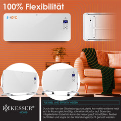 Elektrische Kachel - Heater - Convectorkachel met thermostaat - 2000W - Wit - KESSER®