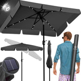 KESSER® Parasol LED Solar Stokparasol met Zwengel Incl. 2in1 Beschermhoes Transporttas, Tuinparasol, Parasol voor Balkon Tuin & Terras Verstelbaar Buigbaar Balkonparasol - Hoekig, Antraciet