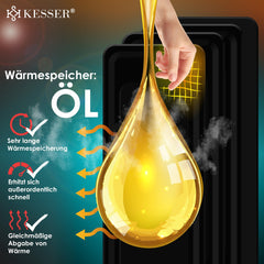 Olieradiator - 2500W Heater - Elektrische kachel - met Thermostaat - Zwart - KESSER®
