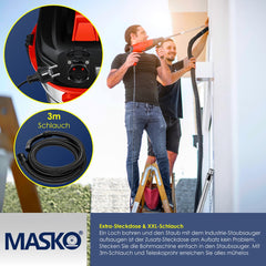 MASKO® Alleszuiger Nat- en Droogzuiger 1800W + stopcontact, Blaasfunctie, Droog- & natzuigen | Industriële stofzuiger vuilreservoir 30L Bouwstofzuiger - Rood