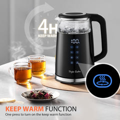 Waterkoker met temperatuurregeling - met LED - 1.7L - 2200W - Zwart •