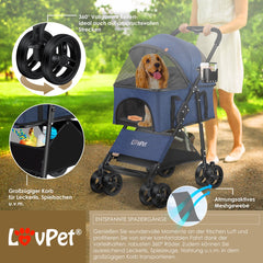 LOVPET® Hondenbuggy 2in1 Huisdieren - Wandelwagen - Blauw