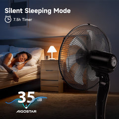 Aigostar Statiefventilator - Ventilator Staand - Verstelbaar - 50W - Zwart •