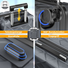 KESSER® Kofferset 4-delig | Reiskoffer met Wielen inclusief Paspoorthouder & kofferweegschaal & bagagelabel | Trolley Reiskofferset met groote Koffers & Handbagage / Ruimbagage - Charcoal