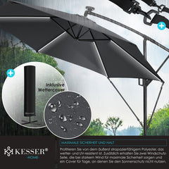 KESSER® Zweefparasol met voet - LED - Ø 3m - 360° Draaibaar  - Antraciet •