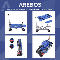 AREBOS Standaard Bolderkar Opvouwbare - Bolderkar Luchtbanden - met Dak - Strandkar - Blauw