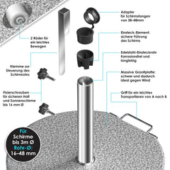KESSER® Parasolvoet op wielen Graniet 30 kg - Parasol voet tot Ø38mm - Ø48mm verrijdbaar Ø45cm - Grijs
