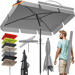 KESSER® Stokparasol Inclusief Beschermhoes & Draagtas 200 × 125cm - Parasol voor Balkon, Tuin & Terras Tuinparasol Strandparasol - Lichtgrijs