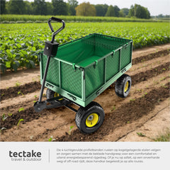 tectake® XXL Bolderkar met Luchtbanden - Tuinkar - Transportwagen - Handkar met 550 kg Capaciteit - Incl. Dekzeil, Afneembaar Handvat en Scharnierende Zijpanelen •