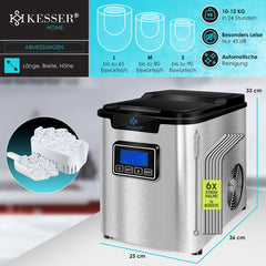 IJsblokjesmachine – 12kg/24 uur – IJsmachine - IJsblokjesmaker - Zilver - KESSER®