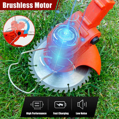 OUTIGO Accu grastrimmer met accu, verstelbare telescopische geleidehandgreep, gazonkantentrimmer met 2 accu's 21V en 4 mestypen + 1 tuinschaar