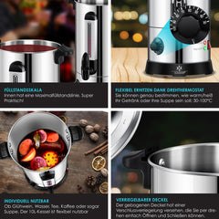 KESSER® Gluhweinketel 10 Liter - Elektrische Ketel voor Gluhwein - Glühweinketel Roestvrij Staal Incl. 10x Mokken Warm Dranken Dispenser voor Glühwein met Thermostaat Water Koker - Zilver