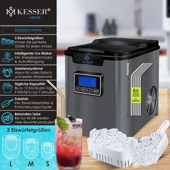 IJsblokjesmachine – 12kg/24 uur – IJsmachine - IJsblokjesmaker - Antraciet - KESSER®