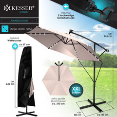 KESSER® Zweefparasol met voet - LED - Ø3.5m - 360° Draaibaar - Taupe