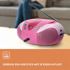 Lenco SCD-37 - Draagbare radio CD speler met MP3 optie en USB - Roze