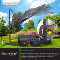 KESSER® Zweefparasol met voet - LED - Ø 3.3m - 360° Draaibaar - Antraciet