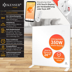 Infrarood verwarmingspaneel - Elektrische Kachel - 350W - Wit - KESSER®