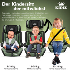 KIDIZ® Autostoeltje - 5-punts veiligheidsgordel - Groen •