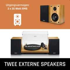 Lenco Platenspeler met Bluetooth - Twee externe Speakers - Ingebouwde Versterker - LS-500OK - Hout •