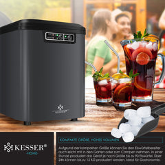 IJsblokjesmachine – 12kg/24 uur – IJsmachine - IJsblokjesmaker - Zwart - KESSER®