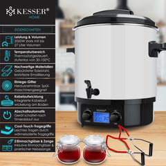 KESSER® Inmaakketel - 27L - Elektrische Ketel - 2000W - Dispenser - Wit