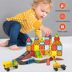 Magnetic Tiles - Speelgoed - Magnetische Tegels - Educatief & Constructie - Auto - Montessori - 42 Stuks - Bouwstenen - Blokken - Voor 3, 4, 5, 6, 7, 8, 9 Jaar - Bouw je Magna Wereld - Kinderen - Olvy
