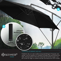 KESSER® Zweefparasol met voet - Ø3,5m - 360° Draaibaar - Zwart