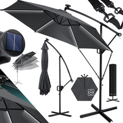 KESSER® Zweefparasol met voet - LED - Ø 3m - 360° Draaibaar  - Antraciet •