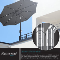 KESSER® Parasol LED Solar - Verstelbaar - Buigbaar - Antraciet
