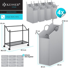 KESSER® Wasmand op Wieltjes met 4 Uitneembare Vakken - Wassorteerder Waszak - Grijs