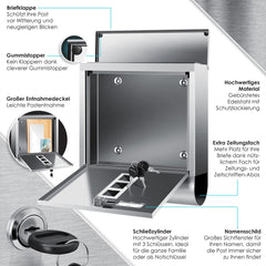 Brievenbus - Wandbrievenbus - RVS - Softclose-deksel - Zilver - KESSER®