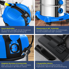 MASKO® Industriële stofzuiger 2300W - Droog- & Natzuigen - Blauw