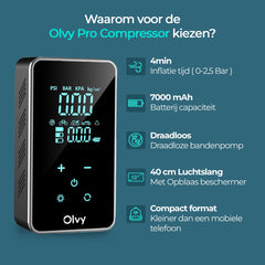 Compressor Bandenpomp - Elektrische Bandenpomp - Draagbare Luchtcompressor - 7000 mAh - Elektrische Fietspomp - Fiets/Auto/Motor/Bal/Luchtbed - Olvy •