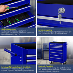 Masko® Werkplaatswagen - Gereedschapswagen - 7 vakken - Blauw