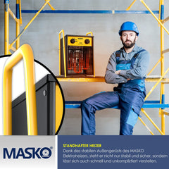 MASKO® Bouwkachel 9kW - Ventilatorkachel voor Binnen- en Buiten Elektrische Kachel Keramische Werkplaatskachel Electrische Verwarming 9000 Watt - Geel