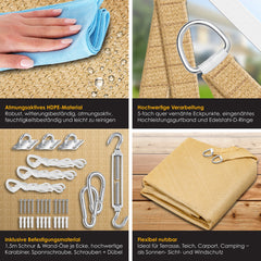 KESSER® Schaduwdoek 4,2x4,2x6m - Zonnezeil - Waterafstotend - Zand