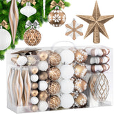 KESSER® Kerstballen 105-delige Kerstversiering Set - Kerstboomversiering met Plastic Doos voor Kerstboom Kerstballen Kerstdecoratie - Champagne / Wit