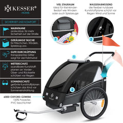 Fietskar kinderen - Fietsaanhanger - tot 40kg - Zwart