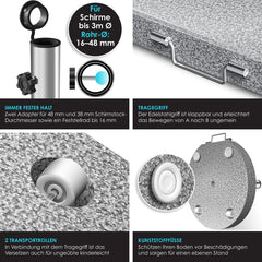 KESSER® Parasolvoet op wielen Graniet 30 kg - Parasol voet tot Ø38mm - Ø48mm verrijdbaar Ø45cm - Grijs