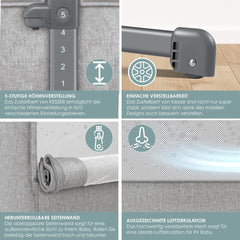 KESSER® 3in1 Ledikant - Babybed - Verstelbaar - Inklapbaar - Lichtgrijs