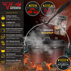 KESSER® Dutch Oven Set - 9L - Vuurpan - Stoofpan - Gietijzeren pan