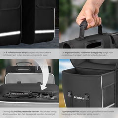 tectake® Fietstassen met reflectorstrepen - Bagagedragertas voor fiets of e-bike, 35 L - Waterafstotend PVC - dubbele tas met reflecterende strips en draaggreep - Zwart/grijs