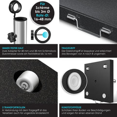 KESSER® Parasolvoet op wielen - Graniet 30kg - Ø16mm-Ø48mm - Antraciet