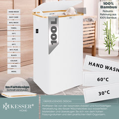 KESSER® Wasmand met Deksel - 100 Liter - Wit