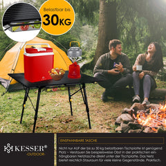 KESSER® Campingtafel Opvouwbaar - Verstelbaar - 120x70 cm - Zwart