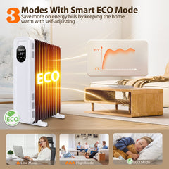 Olieradiator - 2500W Heater - Elektrische kachel - met Thermostaat - Wit - Aigostar