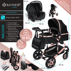 Kinderwagen 3 in 1 - Buggy - Wandelwagen - Kinderbuggy - Champagne - KESSER®