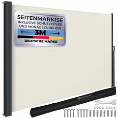 KESSER® Zijzonwering Uitschuifbaar Zonwering 180 x 300 cm Ondoorzichtig Privacyscherm & Windscherm voor Tuinbalkon & Terras, Zijrolgordijn met Muurbeugel, Incl. Windscherm Beige
