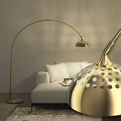 tectake®- Booglamp vloerlamp woonkamer - Retro vintage eetkamerlamp - Hangend, ideaal voor eettafel en woonkamer - Arc-lamp - goudkleurig