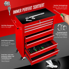 Masko® Werkplaatswagen - Gereedschapswagen - 7 vakken - Rood